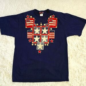 KWBL 90s Vintage Blue Stars And Stripes Heart Patriotic Tee Large